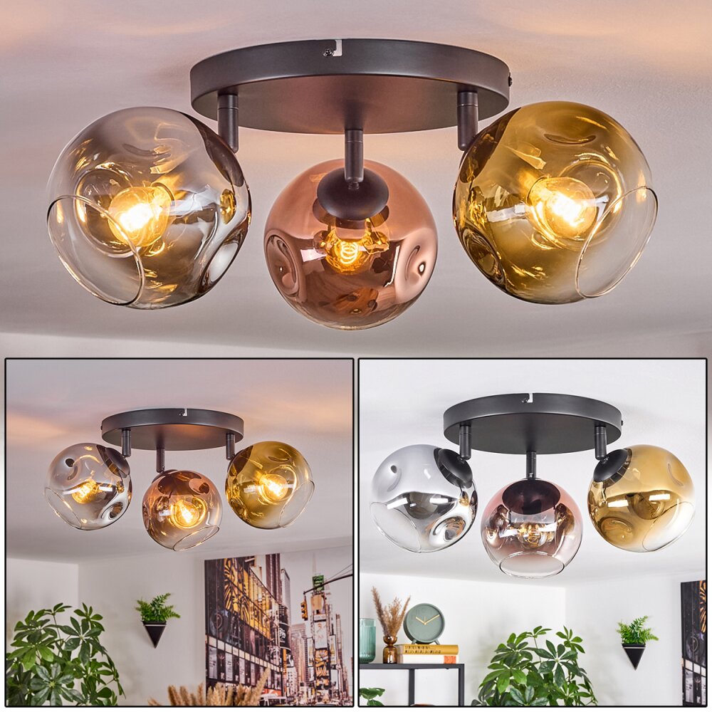 Ripoll Deckenleuchte Glas 15 cm Chrom, Gold, Klar, Kupferfarben, Rauchfarben, 3-flammig main product photo