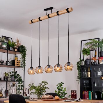 Koyoto Hängeleuchte Glas 15 cm Naturfarben, Schwarz, 5-flammig