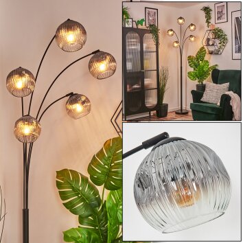 Ripoll Stehleuchte Glas 15 cm Klar, Rauchfarben, 5-flammig