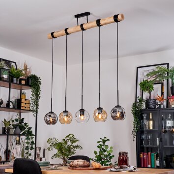 Ripoll Hängeleuchte Glas 15 cm Naturfarben, Schwarz, 5-flammig