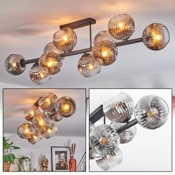 Ripoll Deckenleuchte Glas 15 cm Chrom, Klar, Rauchfarben, 10-flammig