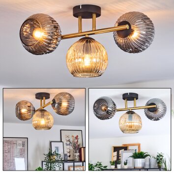 Ripoll Deckenleuchte Glas 15 cm Gold, Schwarz, 3-flammig