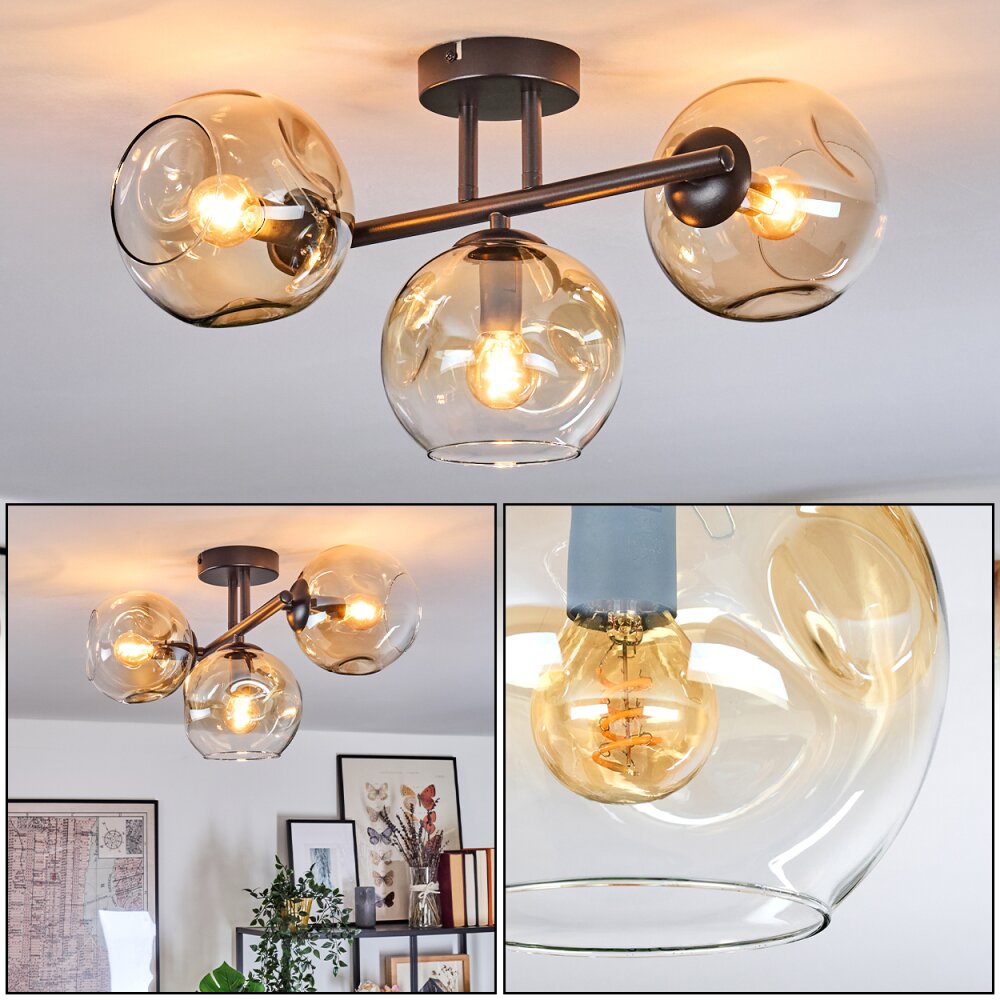 Ripoll Deckenleuchte Glas 15 cm Bernsteinfarben, Klar, 3-flammig main product photo