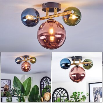 Chehalis Deckenleuchte Glas 15 cm Gold, Schwarz, 3-flammig