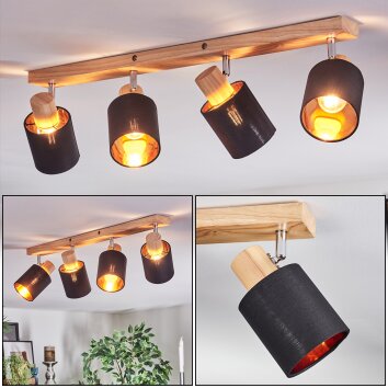 Fallhagen Deckenleuchte Chrom, Holz hell, 4-flammig