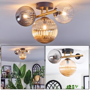 Chehalis Deckenleuchte Glas 12 cm, 15 cm Gold, Schwarz, 3-flammig