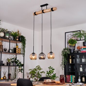 Koyoto Hängeleuchte Glas 15 cm Naturfarben, Schwarz, 3-flammig