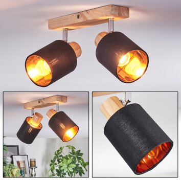 Fallhagen Deckenleuchte Chrom, Holz hell, 2-flammig