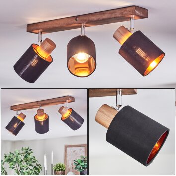 Fallhagen Deckenleuchte Chrom, Holz dunkel, 3-flammig