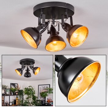 Toren Deckenleuchte Chrom, Schwarz, 3-flammig