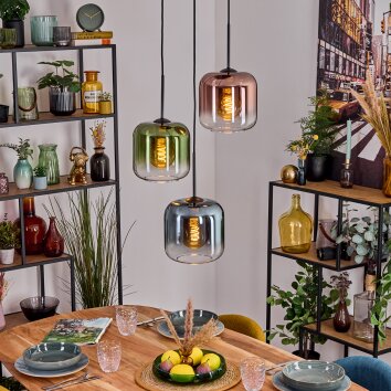 Lauden Hängeleuchte Glas 20 cm Blau, Grün, Klar, Kupferfarben, 3-flammig