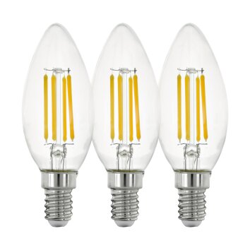 LED Leuchtmittel 3-er Set, Glühbirne in Kerzenform mit E14 Fassung 4 Watt,  15.000 Stunden, 15.000 On/Off, 470 Lumen, 2700 Kelvin, nicht dimmbar