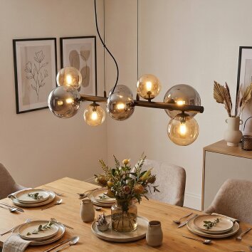 Chehalis Pendelleuchte Glas 10 cm, 12 cm, 15 cm Bernsteinfarben, Rauchfarben, 8-flammig