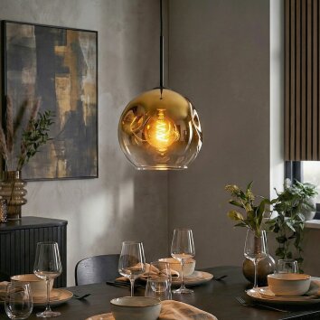 Ripoll Hängeleuchte Glas 25 cm Gold, Klar, 1-flammig