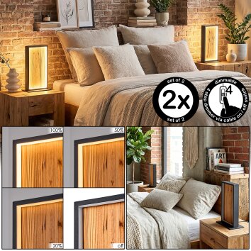 Gerin Tischleuchte 2-er Set LED Naturfarben, Schwarz, 1-flammig