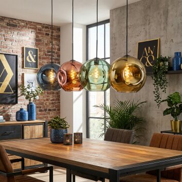 Ripoll Hängeleuchte Glas 30 cm Blau, Gold, Grün, Kupferfarben, 4-flammig