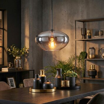 Mertola Hängeleuchte Glas 25 cm Klar, Rauchfarben, 1-flammig