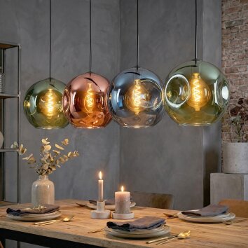Ripoll Hängeleuchte Glas 30 cm Blau, Grün, Kupferfarben, 4-flammig