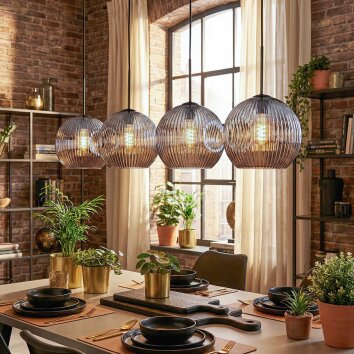 Ripoll Hängeleuchte Glas 25 cm Chrom, Rauchfarben, 4-flammig