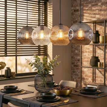 Ripoll Hängeleuchte Glas 25 cm Bernsteinfarben, Klar, Rauchfarben, 4-flammig