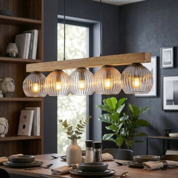 Koyoto Hängeleuchte Glas 15 cm Naturfarben, Schwarz, 5-flammig
