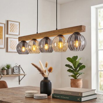 Koyoto Hängeleuchte Glas 15 cm Naturfarben, Schwarz, 5-flammig