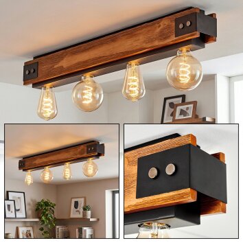 Yuma Deckenleuchte Naturfarben, Schwarz, 4-flammig