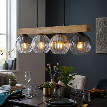 Koyoto Hängeleuchte Glas 15 cm Naturfarben, Schwarz, 4-flammig