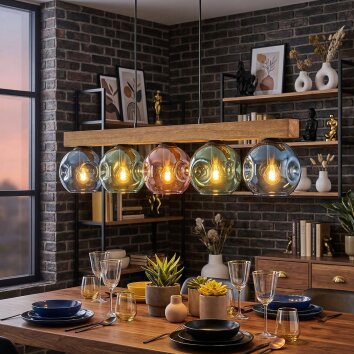 Ripoll Hängeleuchte Glas 15 cm Naturfarben, Schwarz, 5-flammig