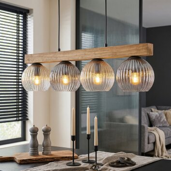Koyoto Hängeleuchte Glas 15 cm Naturfarben, Schwarz, 4-flammig