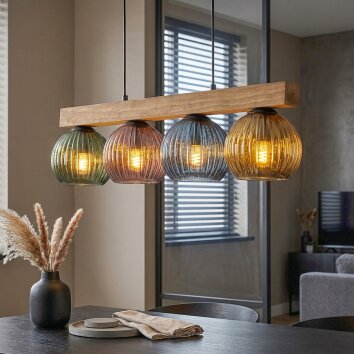 Koyoto Hängeleuchte Glas 15 cm Naturfarben, Schwarz, 4-flammig