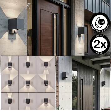 Almodofa Außenwandleuchte 2-er Set LED Anthrazit, 1-flammig, Bewegungsmelder