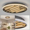 Velani LED Deckenleuchte Holz rund 41 cm, flache Deckenlampe mit Holzlamellen
