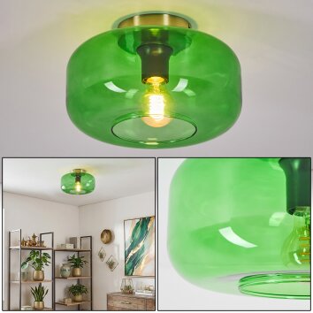 Retro-Deckenleuchte Boza mit grünem Glasschirm ø 28 cm, runde Bauform, E27-Fassung