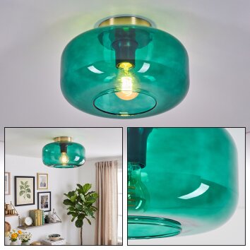 Kugel-Deckenleuchte Boza mit grünem Retro-Glasschirm, ø 28 cm, E27-Fassung