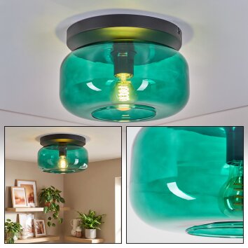 Retro-Kugel-Deckenleuchte Boza mit grünem Glasschirm ø 28 cm, E27-Fassung