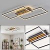 Flache LED Deckenleuchte Velani mit Rahmen und Holzlamellen, 3000 Kelvin warmweiß