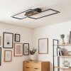 Flache LED Deckenleuchte Velani mit Rahmen und Holzlamellen, 3000 Kelvin warmweiß