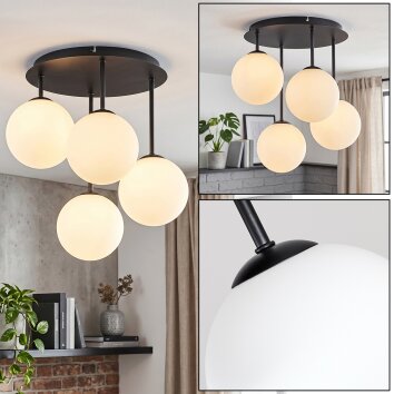 Moderne Cluster-Deckenleuchte Chehalis mit 4 weißen Glasschirmen ø 15 cm, G9-Fassung
