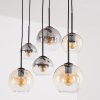 Koyoto Glas Pendelleuchte 6-flammig mit Kiefernholz naturfarben, E27
