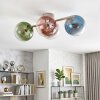 Moderne sandfarbene Cluster-Deckenleuchte Koyoto mit 4 bunten Glasschirmen an Auslegern