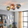 Moderne sandfarbene Cluster-Deckenleuchte Koyoto mit 4 bunten Glasschirmen an Auslegern