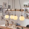 Holzstab-Hängeleuchte Koyoto, 4 weiße Glasschirme, Länge 80 cm, Kabel um den Stab wickelbar