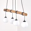 Holzstab-Hängeleuchte Koyoto, 4 weiße Glasschirme, Länge 80 cm, Kabel um den Stab wickelbar