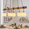 Koyoto Holzstamm Pendelleuchte 5-flammig, weiße Glasschirme Ø 15 cm, Länge 100 cm
