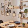 Pendelleuchte Gondo mit Holzstab, 3 schwarze Käfigschirme, Kabel wickelbar, Länge 60 cm
