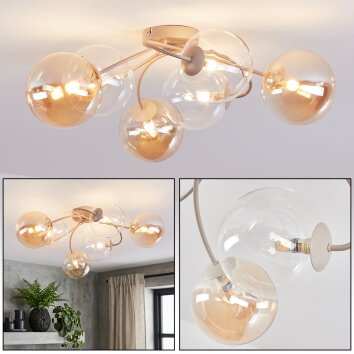 Chehalis Kugel-Deckenleuchte, 6-flammige Deckenlampe mit bernsteinfarbenem Glas