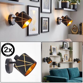 Wandspot Opatija im 2er-Set mit geometrischem Ausschnittschirm in Gold und schwenkbarem Kopf
