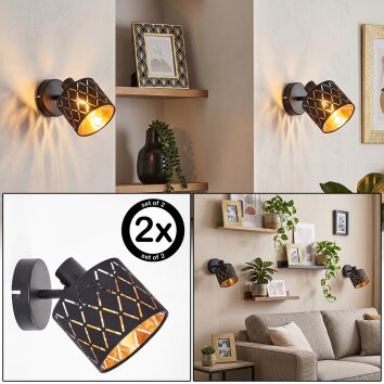 Alsen Wandleuchte 2er-Set mit Lichteffekt an der Wand, goldfarbener Metallschirm