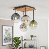 Boho-Style Kugelleuchte Gastor mit Holzlamellenplatte und 4 bunten Glasschirmen